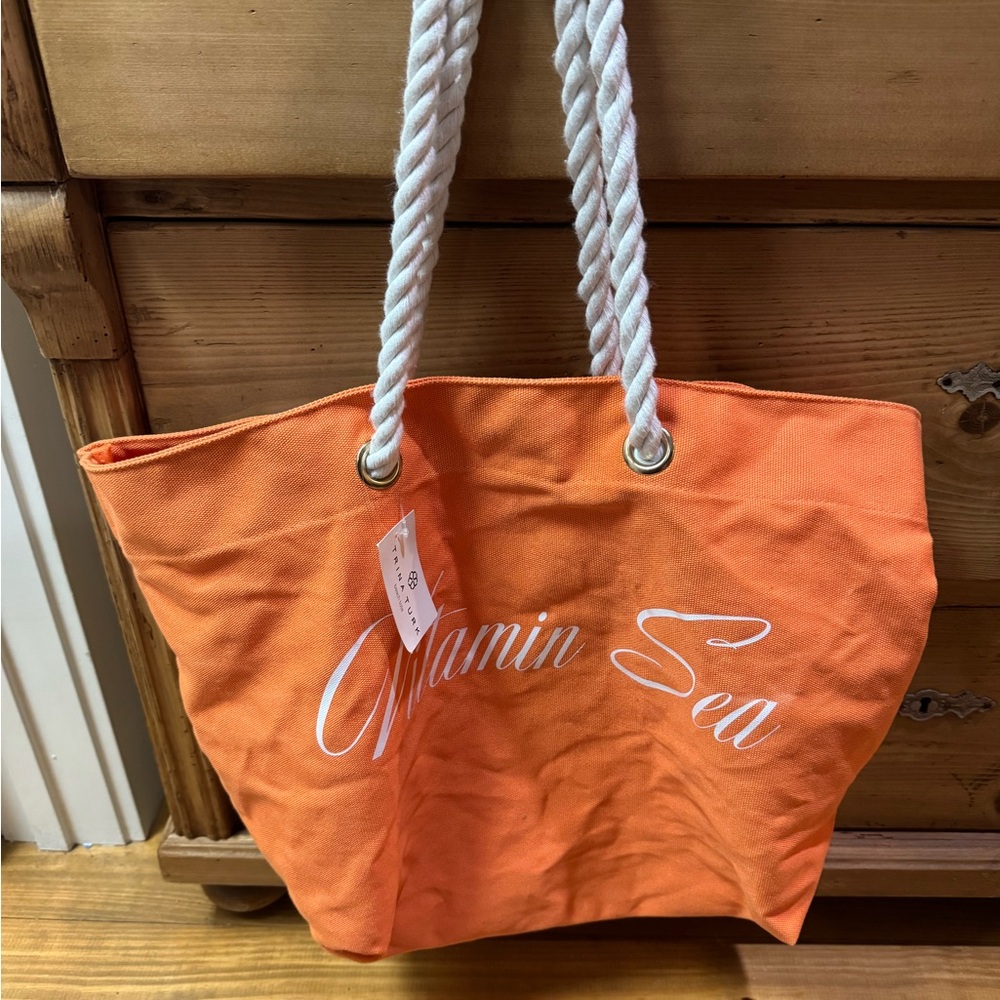 Trina Turk Orange Canvas Rope-Handle Tote